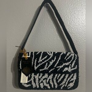 Handcrafted in India Black White Beaded Shoulder Bag Purse NWT Zebra Viral